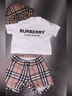 Burberry Signature Stripe Bucket Hat, trunks & t shirt
